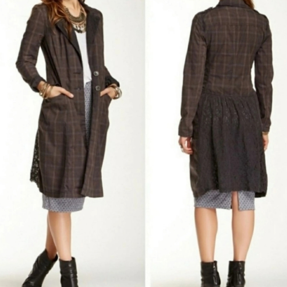 Free People Plaid and Lace duster coat